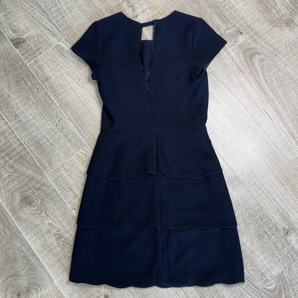 RALPH LAUREN CLUB MONACO Women’s Navy Tiered Scalloped Mini Crew Neck Dress - Picture 9 of 12